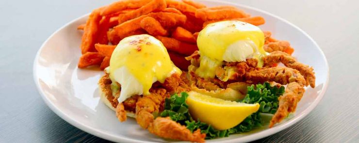 Breakfast Menu Soft Shell crabs with sweet potato fries